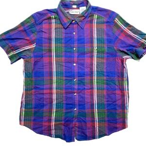 Vintage Cabin Creek Shirt Mens XL Blue Short Sleeve Plaid Button Up